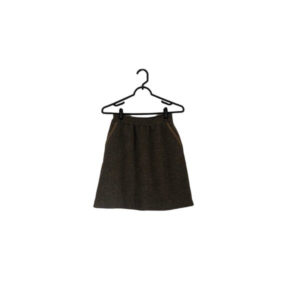 J Crew Brown Chevron Wool Blend Leather Trim Pockets Skirt Size 0 - Picture 1 of 7